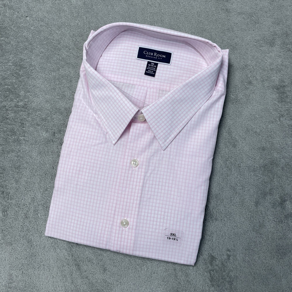 Club Room Men's 3XL Regular Fit Dress Shirt Pink Cotton Blend H0854